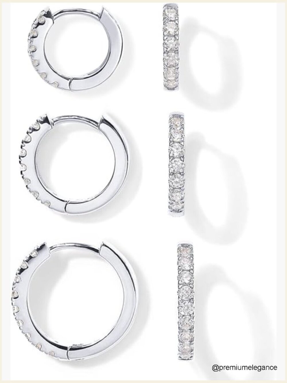 3 Pair Hoop Earring Set Gold Plated Cubic Zirconia Hypoallergenic